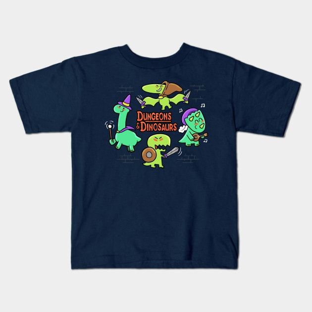 Dungeons & Dinos Kids T-Shirt by Queenmob